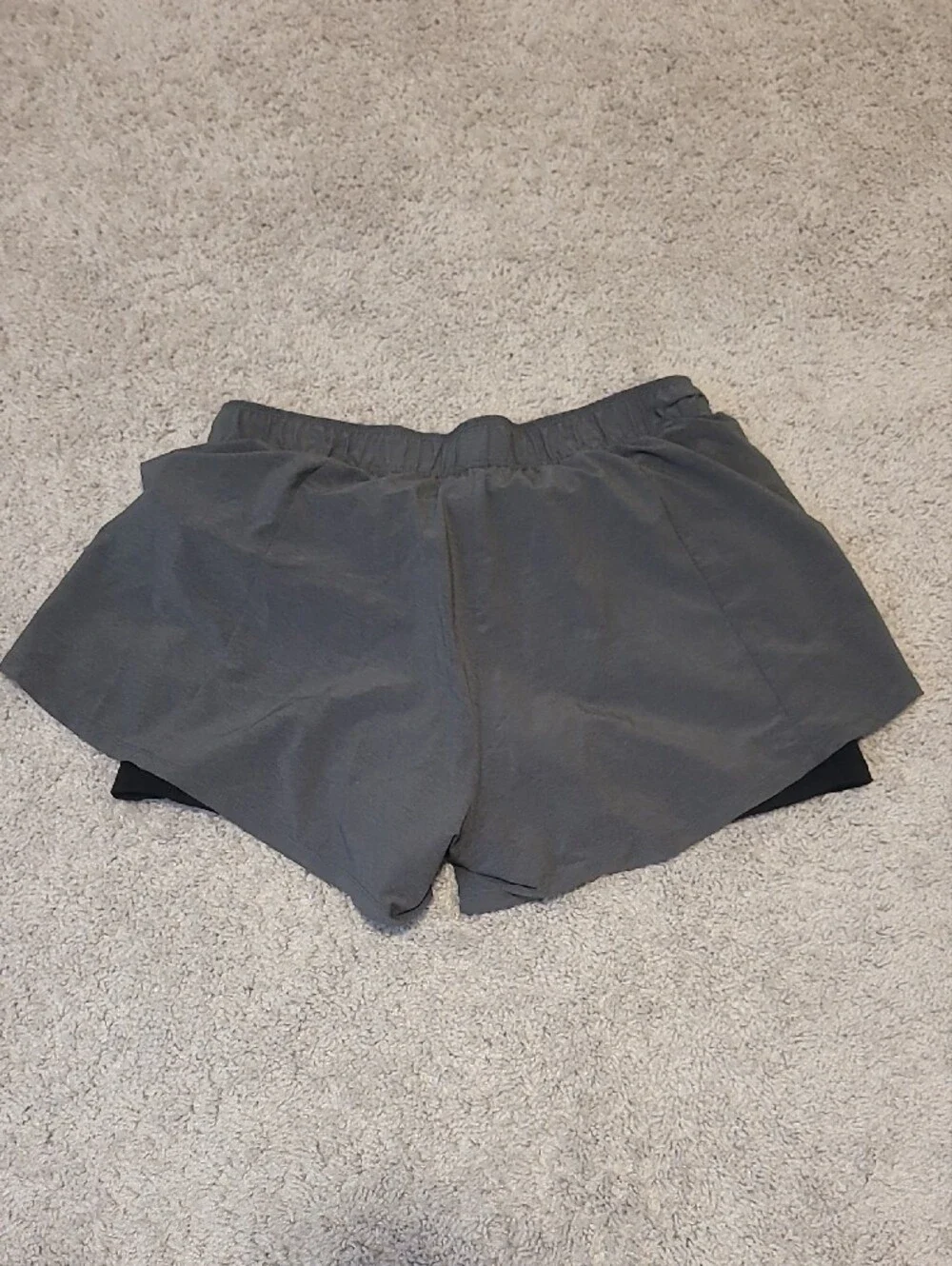 Nike Women's Gray Athletic Shorts with Black Liner and 'Just Do It' Waistband